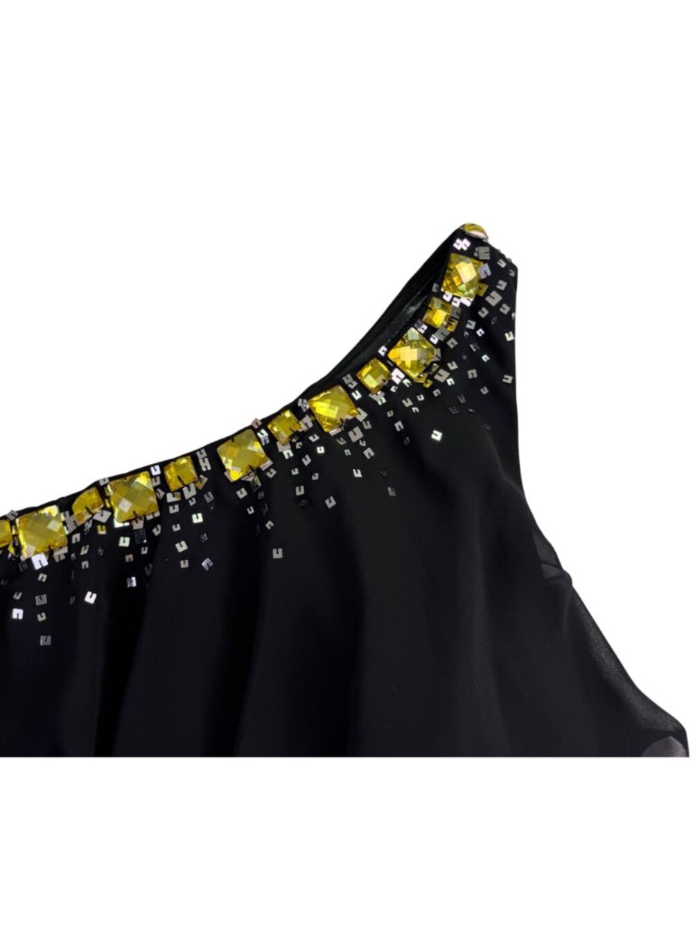Calvin Klein Womens Black One-Shoulder Ruffle Layered Dress With Beaded Detail - Picture 4 of 7
